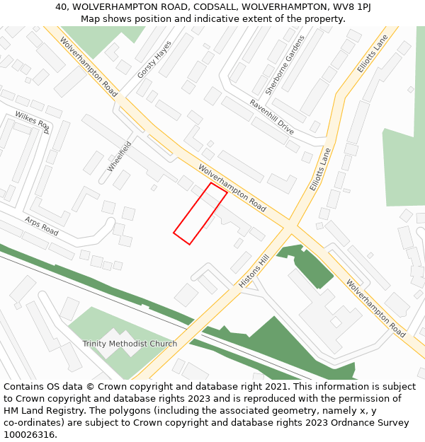 40, WOLVERHAMPTON ROAD, CODSALL, WOLVERHAMPTON, WV8 1PJ: Location map and indicative extent of plot