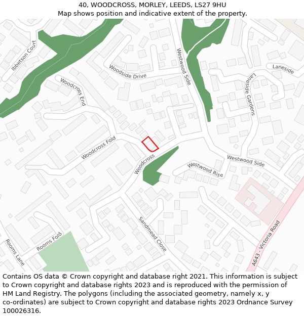 40, WOODCROSS, MORLEY, LEEDS, LS27 9HU: Location map and indicative extent of plot