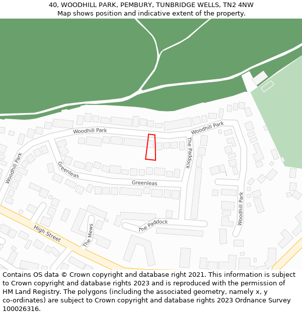 40, WOODHILL PARK, PEMBURY, TUNBRIDGE WELLS, TN2 4NW: Location map and indicative extent of plot