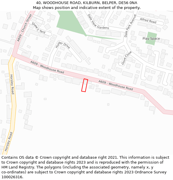 40, WOODHOUSE ROAD, KILBURN, BELPER, DE56 0NA: Location map and indicative extent of plot