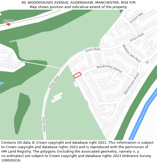 40, WOODHOUSES AVENUE, AUDENSHAW, MANCHESTER, M34 5YR: Location map and indicative extent of plot