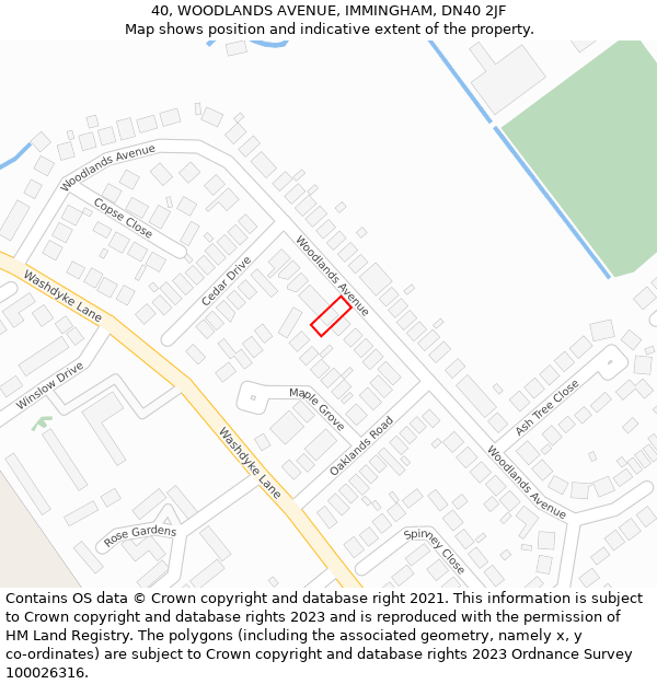 40, WOODLANDS AVENUE, IMMINGHAM, DN40 2JF: Location map and indicative extent of plot