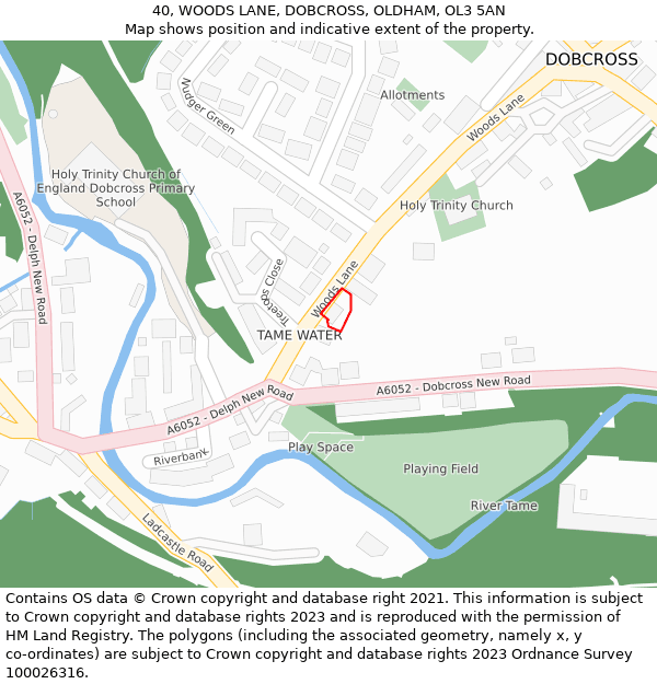 40, WOODS LANE, DOBCROSS, OLDHAM, OL3 5AN: Location map and indicative extent of plot