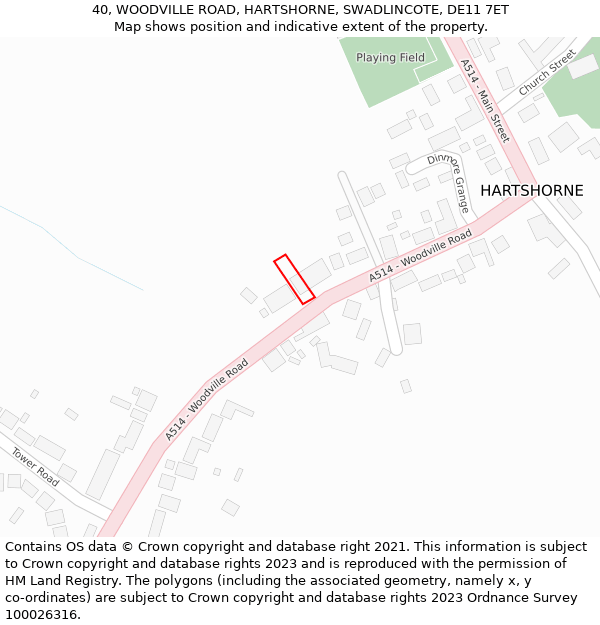 40, WOODVILLE ROAD, HARTSHORNE, SWADLINCOTE, DE11 7ET: Location map and indicative extent of plot