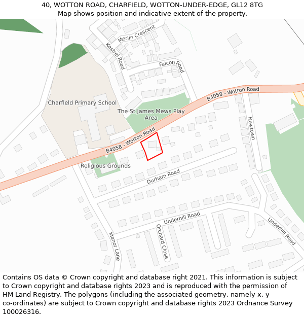 40, WOTTON ROAD, CHARFIELD, WOTTON-UNDER-EDGE, GL12 8TG: Location map and indicative extent of plot