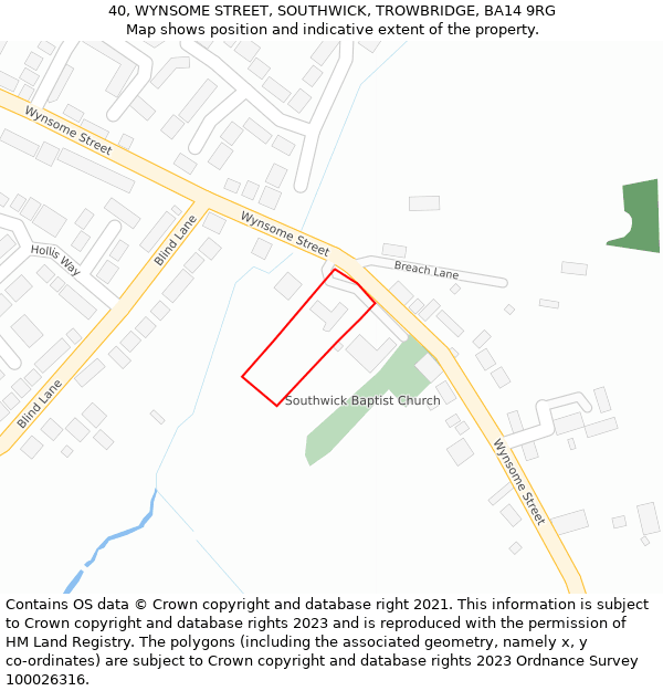 40, WYNSOME STREET, SOUTHWICK, TROWBRIDGE, BA14 9RG: Location map and indicative extent of plot