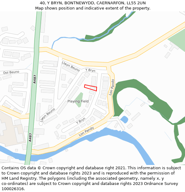 40, Y BRYN, BONTNEWYDD, CAERNARFON, LL55 2UN: Location map and indicative extent of plot