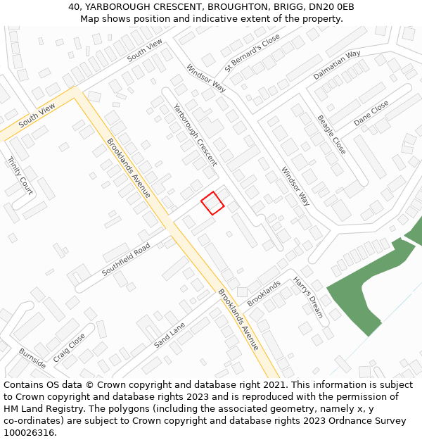 40, YARBOROUGH CRESCENT, BROUGHTON, BRIGG, DN20 0EB: Location map and indicative extent of plot