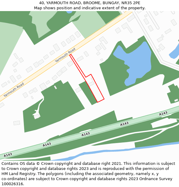 40, YARMOUTH ROAD, BROOME, BUNGAY, NR35 2PE: Location map and indicative extent of plot