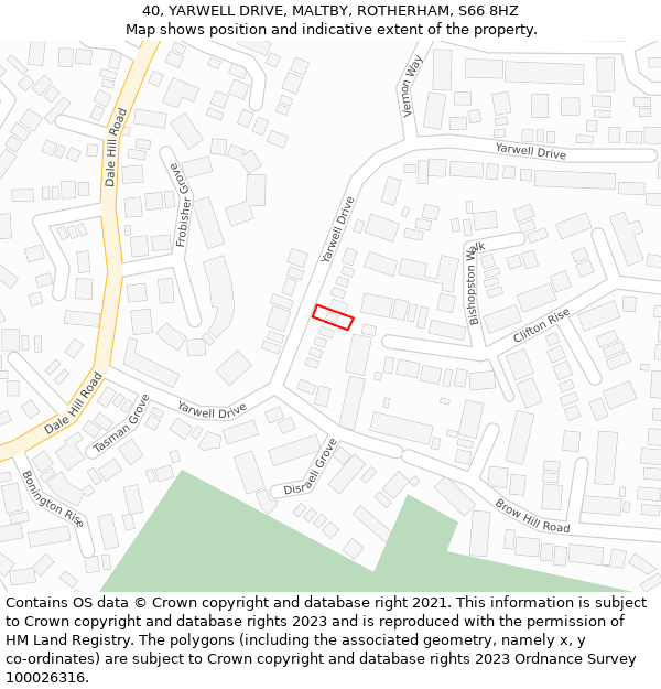 40, YARWELL DRIVE, MALTBY, ROTHERHAM, S66 8HZ: Location map and indicative extent of plot