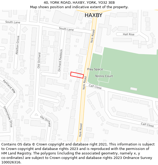 40, YORK ROAD, HAXBY, YORK, YO32 3EB: Location map and indicative extent of plot