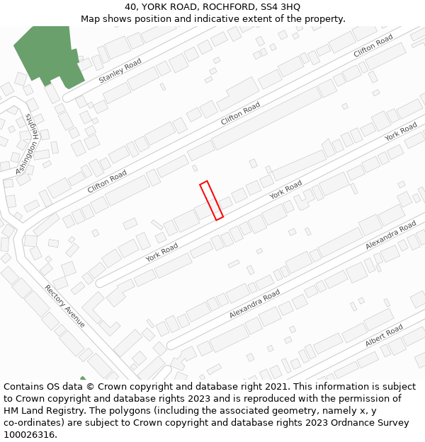 40, YORK ROAD, ROCHFORD, SS4 3HQ: Location map and indicative extent of plot