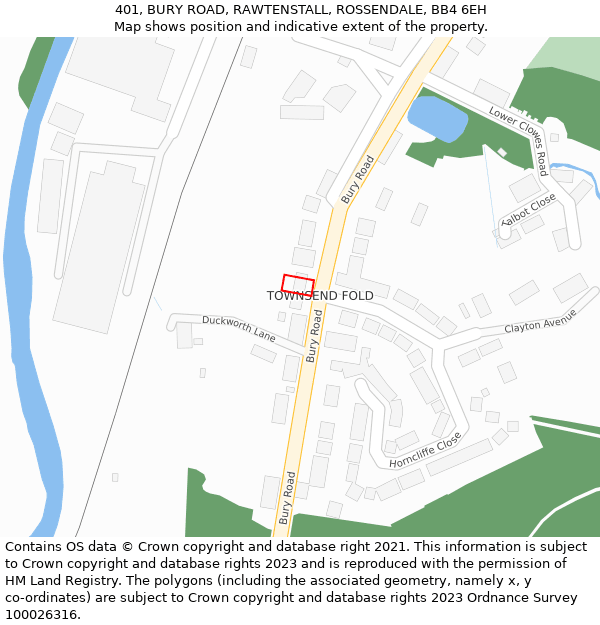 401, BURY ROAD, RAWTENSTALL, ROSSENDALE, BB4 6EH: Location map and indicative extent of plot