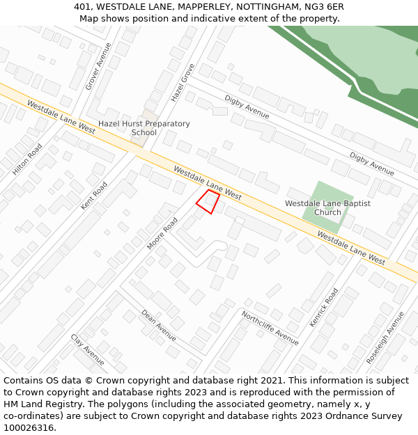 401, WESTDALE LANE, MAPPERLEY, NOTTINGHAM, NG3 6ER: Location map and indicative extent of plot