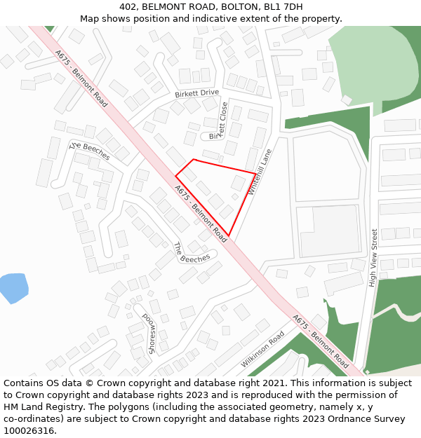 402, BELMONT ROAD, BOLTON, BL1 7DH: Location map and indicative extent of plot