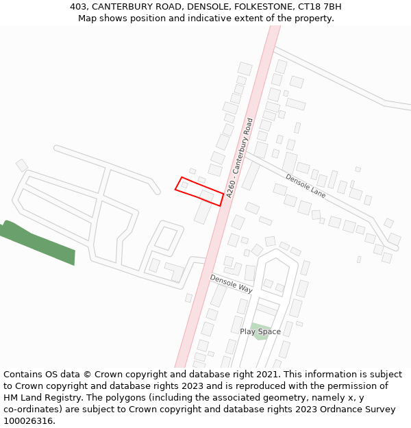 403, CANTERBURY ROAD, DENSOLE, FOLKESTONE, CT18 7BH: Location map and indicative extent of plot