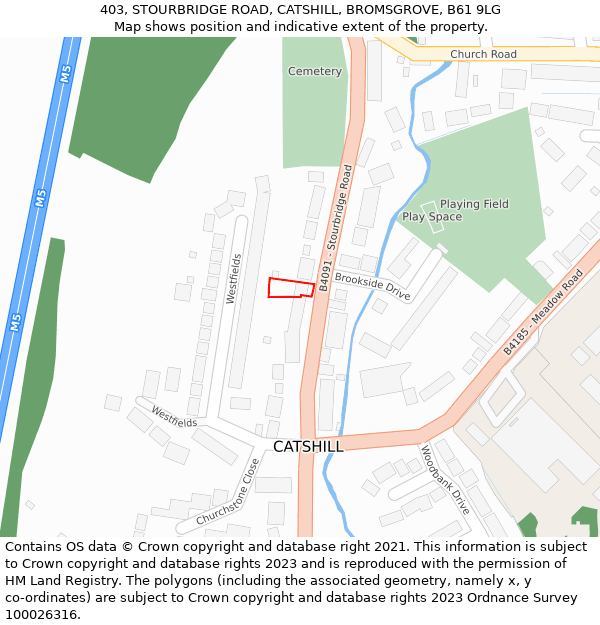 403, STOURBRIDGE ROAD, CATSHILL, BROMSGROVE, B61 9LG: Location map and indicative extent of plot