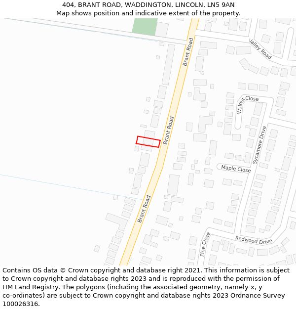 404, BRANT ROAD, WADDINGTON, LINCOLN, LN5 9AN: Location map and indicative extent of plot