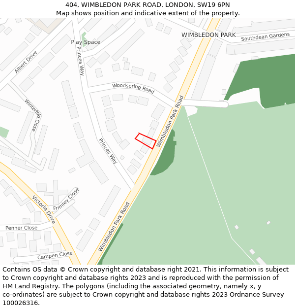 404, WIMBLEDON PARK ROAD, LONDON, SW19 6PN: Location map and indicative extent of plot