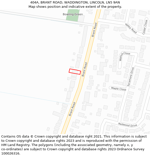 404A, BRANT ROAD, WADDINGTON, LINCOLN, LN5 9AN: Location map and indicative extent of plot