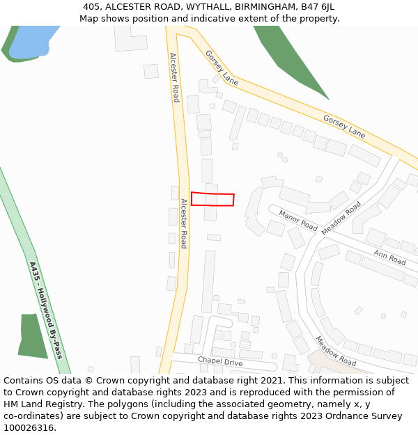 405, ALCESTER ROAD, WYTHALL, BIRMINGHAM, B47 6JL: Location map and indicative extent of plot