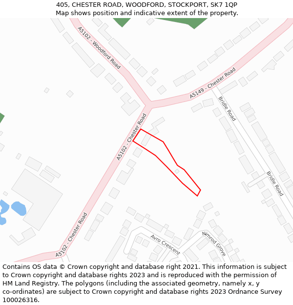 405, CHESTER ROAD, WOODFORD, STOCKPORT, SK7 1QP: Location map and indicative extent of plot