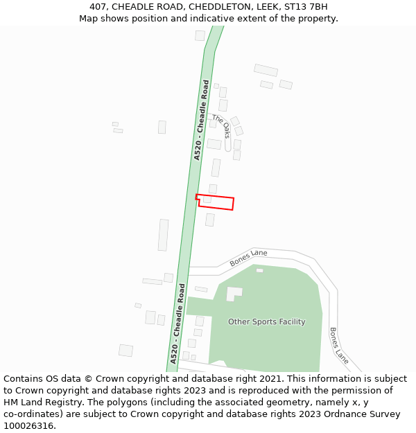 407, CHEADLE ROAD, CHEDDLETON, LEEK, ST13 7BH: Location map and indicative extent of plot