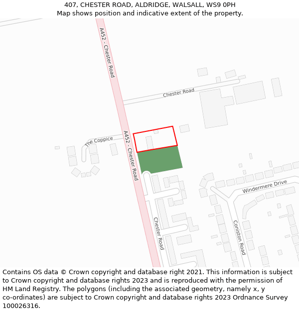 407, CHESTER ROAD, ALDRIDGE, WALSALL, WS9 0PH: Location map and indicative extent of plot
