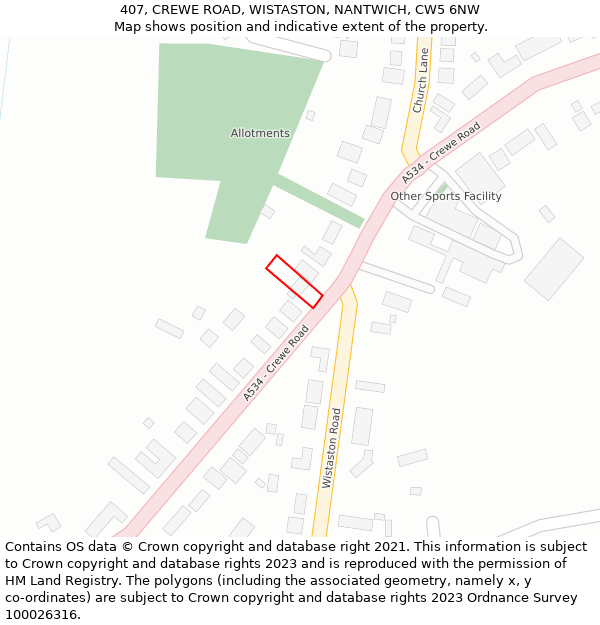 407, CREWE ROAD, WISTASTON, NANTWICH, CW5 6NW: Location map and indicative extent of plot