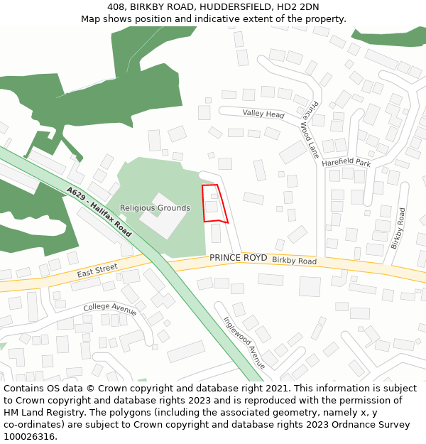 408, BIRKBY ROAD, HUDDERSFIELD, HD2 2DN: Location map and indicative extent of plot