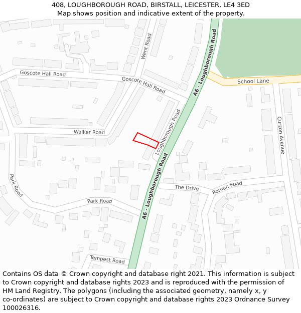 408, LOUGHBOROUGH ROAD, BIRSTALL, LEICESTER, LE4 3ED: Location map and indicative extent of plot