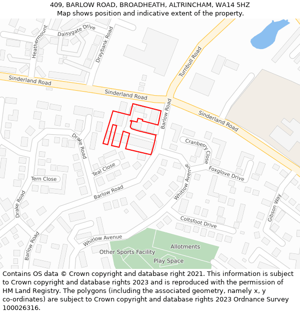 409, BARLOW ROAD, BROADHEATH, ALTRINCHAM, WA14 5HZ: Location map and indicative extent of plot