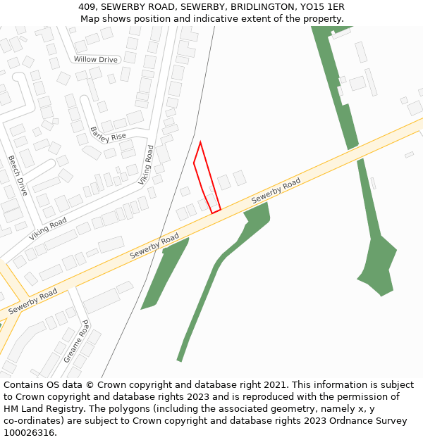409, SEWERBY ROAD, SEWERBY, BRIDLINGTON, YO15 1ER: Location map and indicative extent of plot
