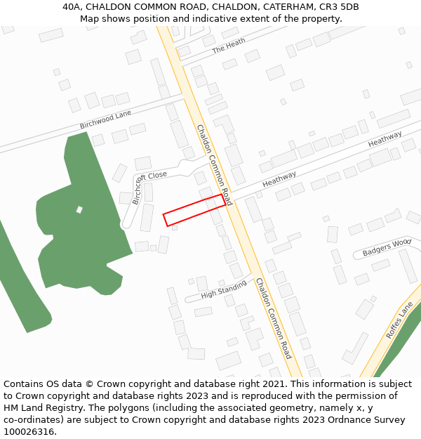 40A, CHALDON COMMON ROAD, CHALDON, CATERHAM, CR3 5DB: Location map and indicative extent of plot