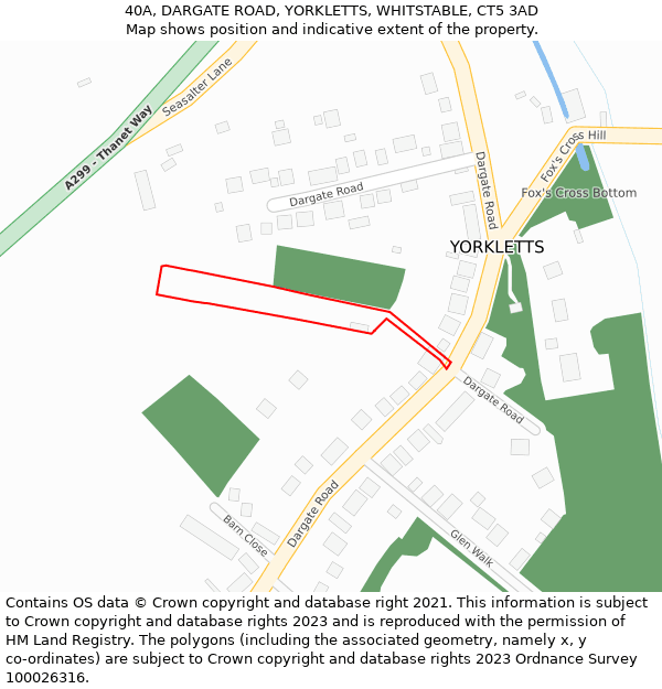 40A, DARGATE ROAD, YORKLETTS, WHITSTABLE, CT5 3AD: Location map and indicative extent of plot