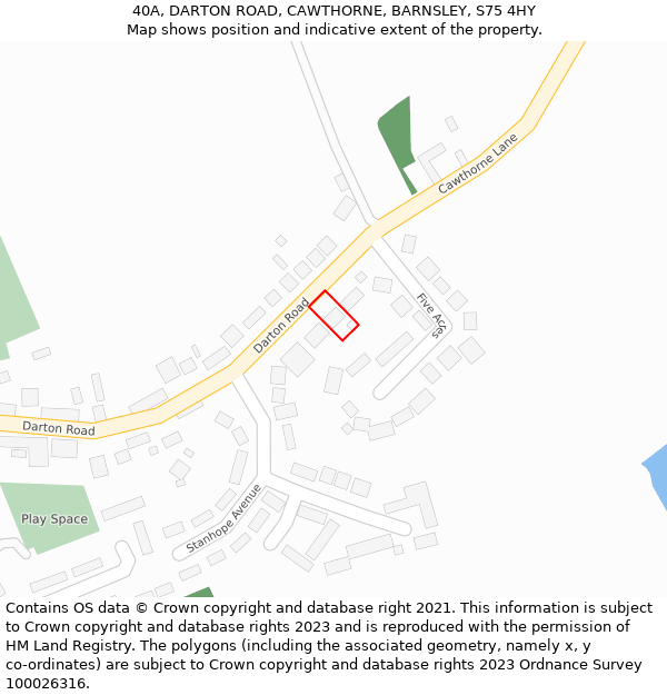 40A, DARTON ROAD, CAWTHORNE, BARNSLEY, S75 4HY: Location map and indicative extent of plot