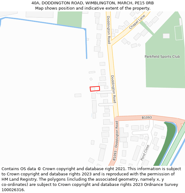 40A, DODDINGTON ROAD, WIMBLINGTON, MARCH, PE15 0RB: Location map and indicative extent of plot