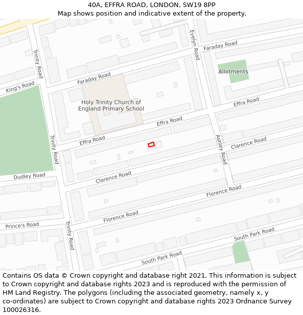 40A, EFFRA ROAD, LONDON, SW19 8PP: Location map and indicative extent of plot