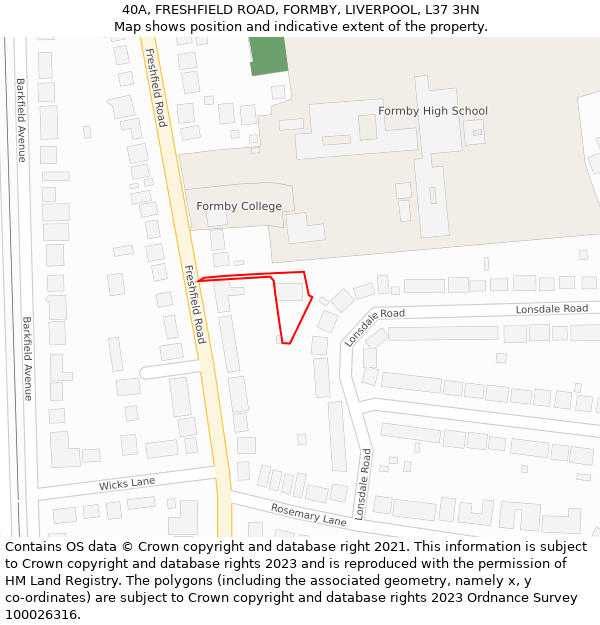 40A, FRESHFIELD ROAD, FORMBY, LIVERPOOL, L37 3HN: Location map and indicative extent of plot