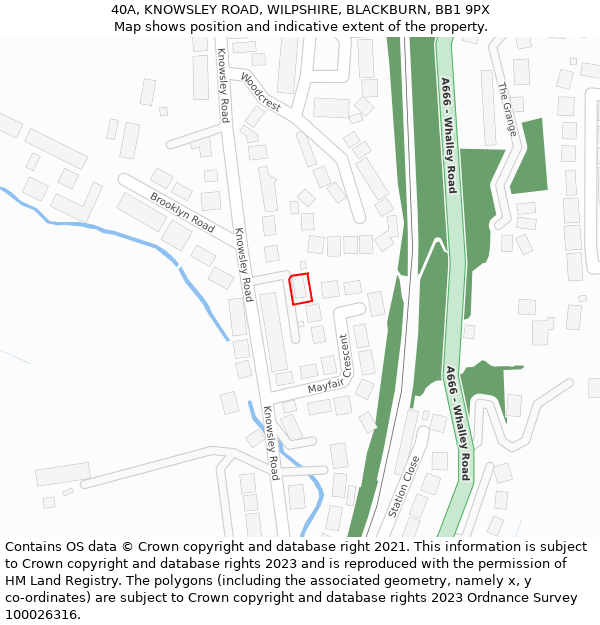 40A, KNOWSLEY ROAD, WILPSHIRE, BLACKBURN, BB1 9PX: Location map and indicative extent of plot