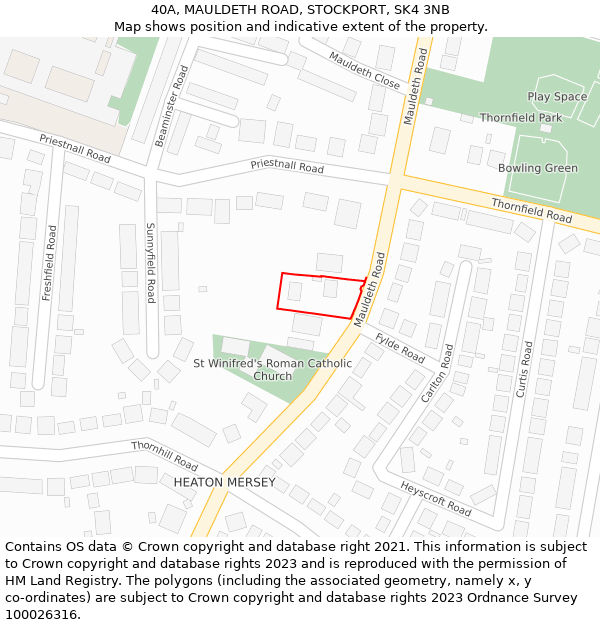 40A, MAULDETH ROAD, STOCKPORT, SK4 3NB: Location map and indicative extent of plot