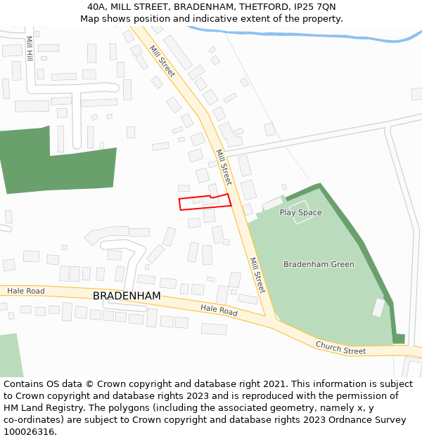 40A, MILL STREET, BRADENHAM, THETFORD, IP25 7QN: Location map and indicative extent of plot