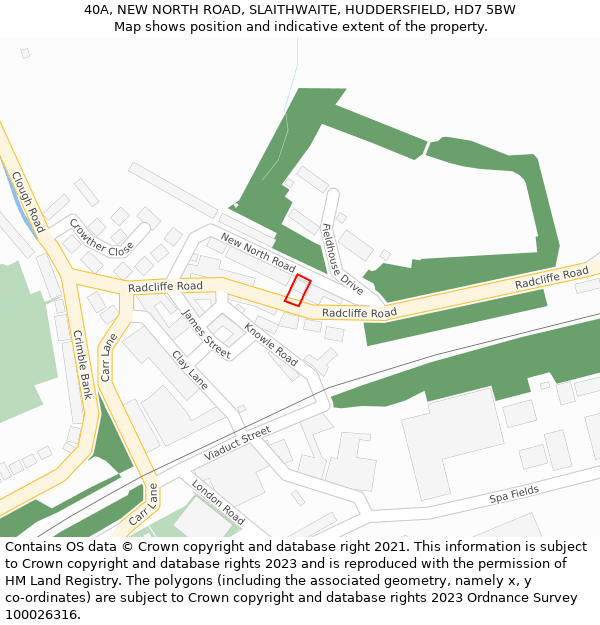 40A, NEW NORTH ROAD, SLAITHWAITE, HUDDERSFIELD, HD7 5BW: Location map and indicative extent of plot