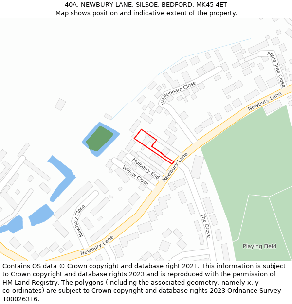40A, NEWBURY LANE, SILSOE, BEDFORD, MK45 4ET: Location map and indicative extent of plot