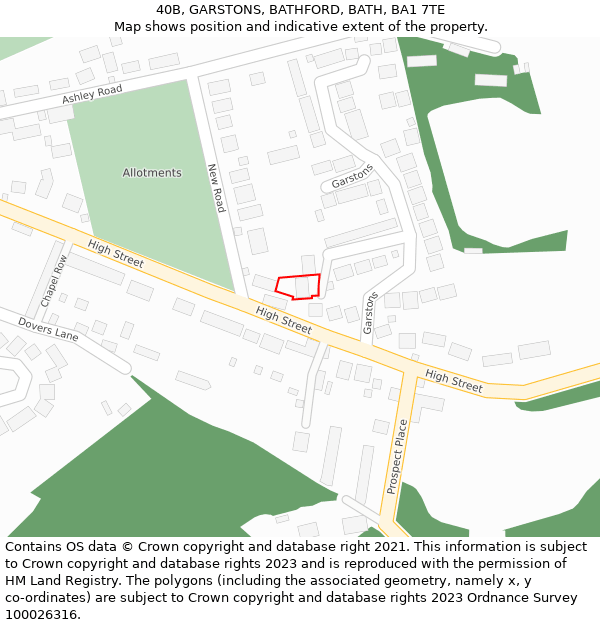 40B, GARSTONS, BATHFORD, BATH, BA1 7TE: Location map and indicative extent of plot