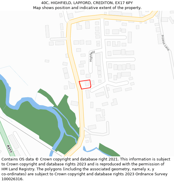 40C, HIGHFIELD, LAPFORD, CREDITON, EX17 6PY: Location map and indicative extent of plot