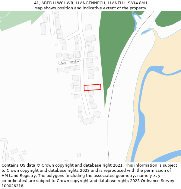 41, ABER LLWCHWR, LLANGENNECH, LLANELLI, SA14 8AH: Location map and indicative extent of plot