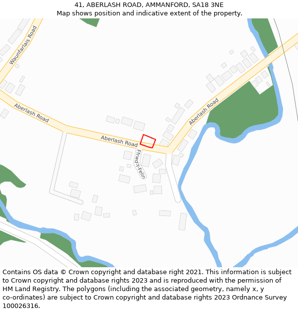 41, ABERLASH ROAD, AMMANFORD, SA18 3NE: Location map and indicative extent of plot