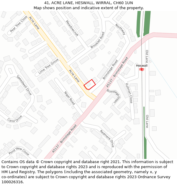 41, ACRE LANE, HESWALL, WIRRAL, CH60 1UN: Location map and indicative extent of plot