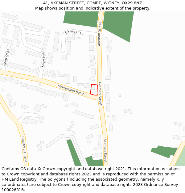 41, AKEMAN STREET, COMBE, WITNEY, OX29 8NZ: Location map and indicative extent of plot